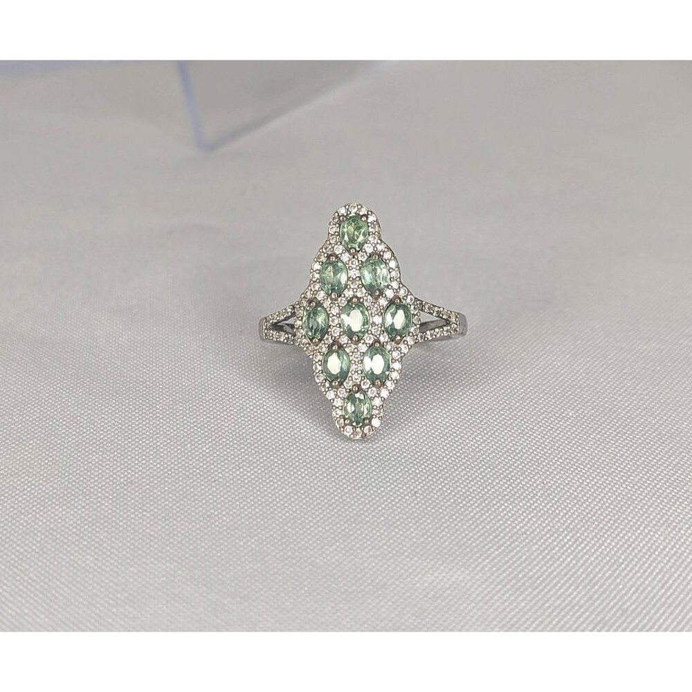Mint Apatite & White Zircon Marquise Cocktail Ring - Size 11, Sterling Silver